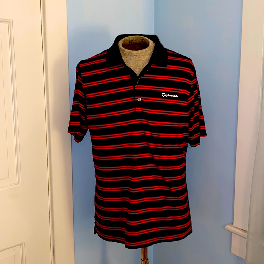 TAYLORMADE Golf Polo Shirt - Black with ed Stripes - Medium NWOT